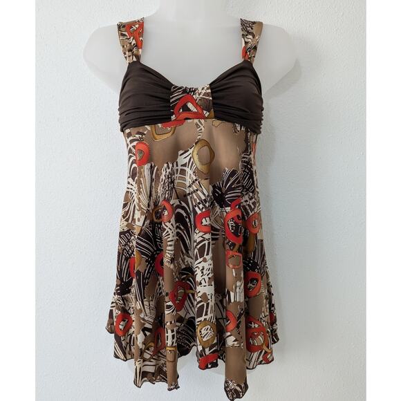 Vintage Babydoll Y2K Top Belle Amie Size S Equestrian Chain Print Asymmetric USA - Picture 1 of 7
